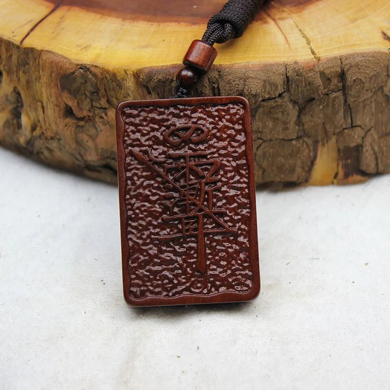 Colgante de madera de jujube natural alcanzada por un rayo con sello celestial, moneda del espíritu de la montaña y placa de la paz