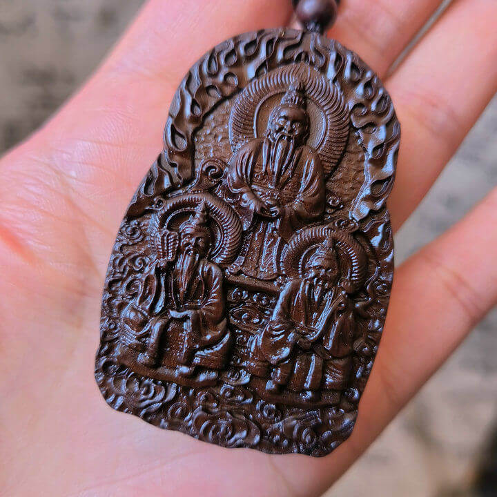 Colgante Bagua Rotativo de Tres Puros de Madera de Jujuba Golpeado por Trueno Infundido con Jade Taoísta