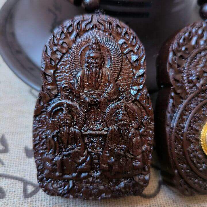 Colgante Bagua Rotativo de Tres Puros de Madera de Jujuba Golpeado por Trueno Infundido con Jade Taoísta